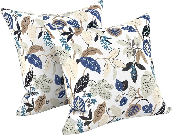 LVTXIII Outdoor/Indoor Throw Pillows, Decorative Throw Pillows with Inserts, 18"x18" Square Pillows for Bed, Couch, Sofa and Patio Furniture, Set of 2, Breeze Leaves Beige