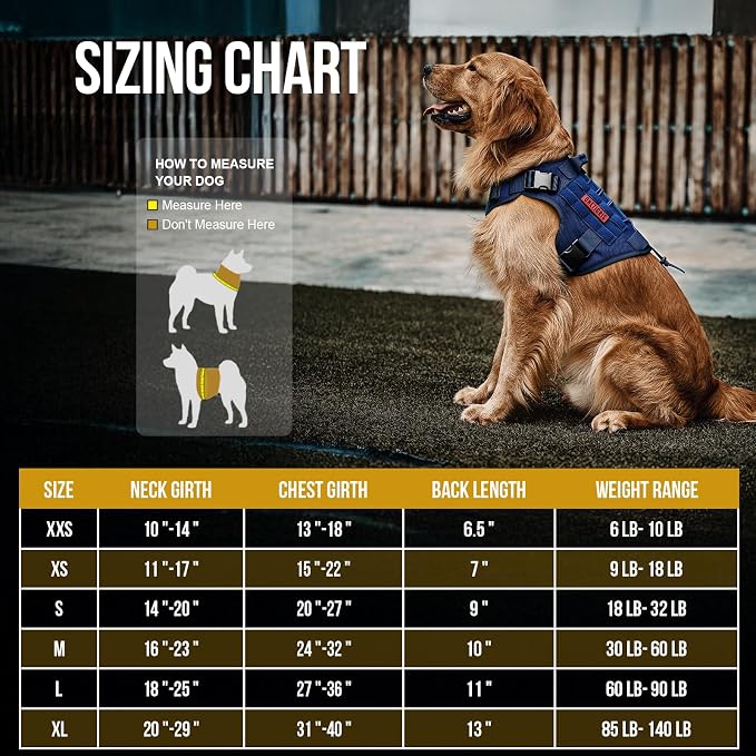 OneTigris Tactical Dog Harness Vest No-Pull Service Dog Vest for Small Dogs | 1000D Pullable Nylon, with Control Handle and Hook & Loop Panels, Easy On & Off, Adjustable for Walking Training Blue XXS