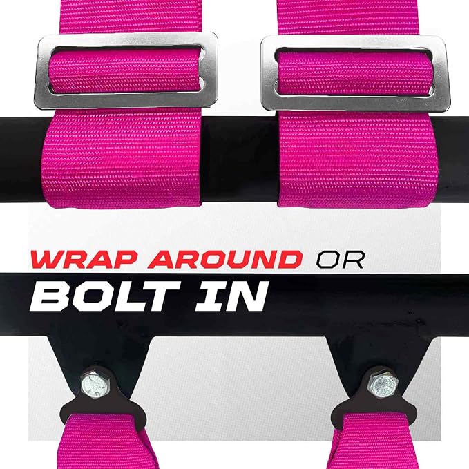 1pc 50 Cal Pink 4 Point Harness 3 inch straps, Racing Harness Seat Belt | Ultra Kush padding, Push Button quick release hardware. Universal Fit for UTV, RZR, race car