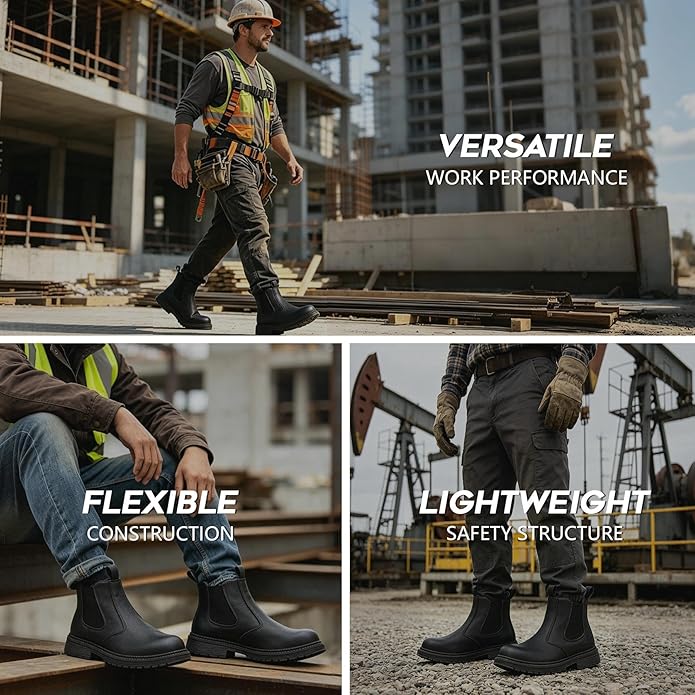 Unisex-Adults Steel Toe Chelsea Boots, Men's Industrial Construction Shoes, Waterproof, Lightweight, Comfortable, Non-slip Safety Boots