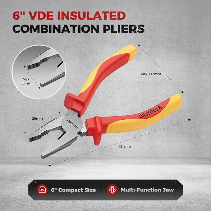 BILITOOLS 1000V Insulated Lineman Pliers, 6 inch, Combination Pliers, Cr-V