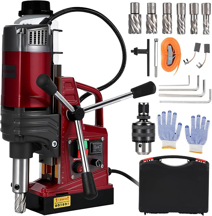 PrecisionAuto Portable Magnetic Drill Press – 1550W, 750RPM, 1.57" Boring Diameter, 13000N Holding Force, Adjustable Speed, Forward/Reverse, Twist Drill Adapter – Includes Coring Bits & Case, Heavy