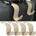 Amooca Car Seat Headrest Hook 4 Pack Metal Core Hanger Universal Car Storage Organizer for Handbag Purse Coat S Type Leather Beige