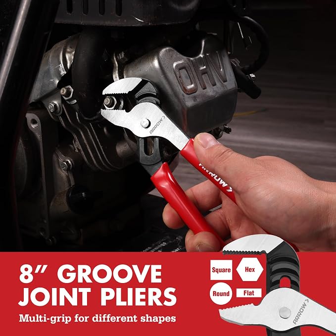 ARROW 3PCS Pliers Set, Premium Carbon Steel | 6" Needle Nose Pliers, 6" Slip Joint, 8" Groove Joint with Non-Slip Handle, for Daily Repair & Home Maintenance