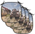 Lunarable Americana Chair Cushion Pads Set of 4, Abandoned Restaraunt on Route 66 Come on in Sign Desert Road Rusty Old Car, Anti-Slip Seat Padding for Kitchen & Patio, 16"x16", Brown Multicolor