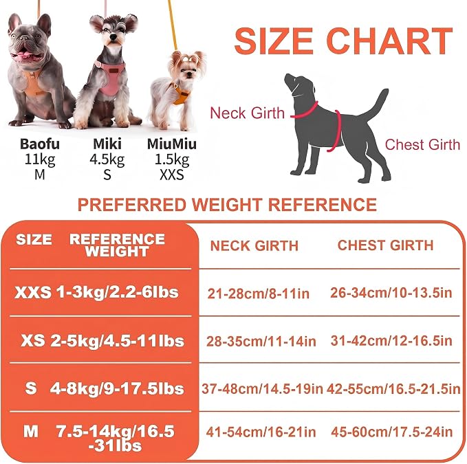 Puppytie XS Dog Harness and Leash Set, Orange, XS (4.5-11 lbs) | Extra Small Dog Harness, Puppy Harness and Leash, Soft Lightweight and Adjustable, Xsmall Dog Harness for Daily Walks