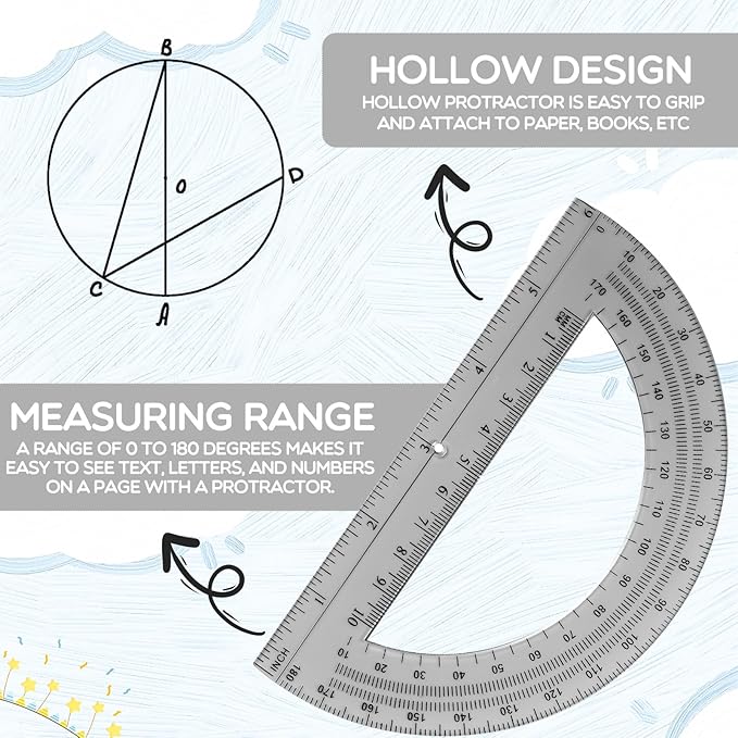 EBOOT Plastic Protractor Math Protractors 180 Degrees, 6 Inch, Pack of 2 (Grey)