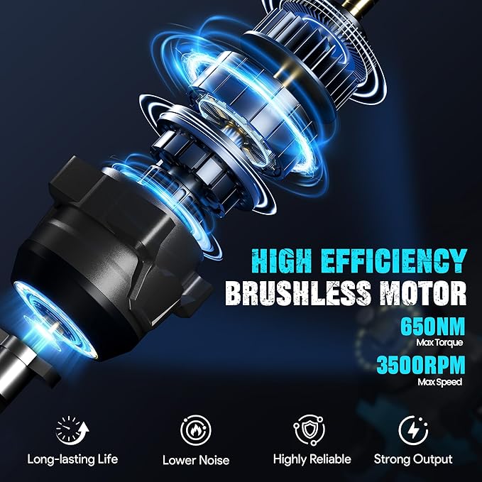 Cordless Impact Wrench, 1/2 Inch Brushless Impact Gun, 21V Impact Driver with 2x 4.0Ah Batteries, Charger & 5 Sockets, Variable Speeds for Car/Mower (650NM)
