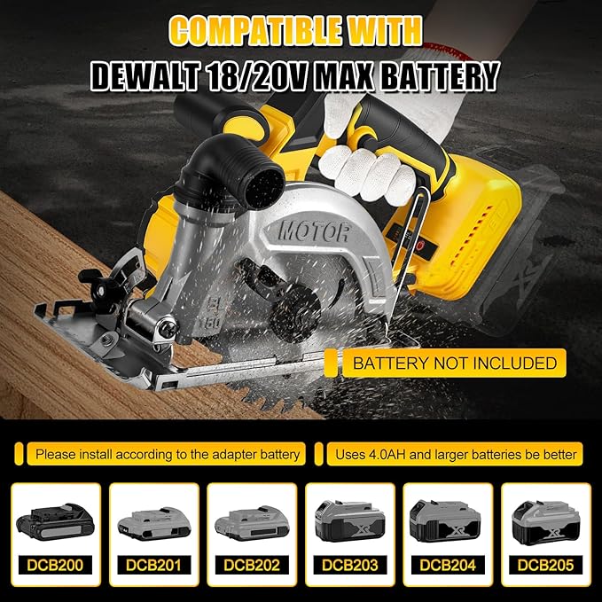6 Inch Circular Saw Compatible with Dewalt 20V Max Battery(No Battery), Brushless Round Saw Kit, 0-45° Cutting Bevel, 6200 RPM, Idea for Wood Plastic Soft Metal