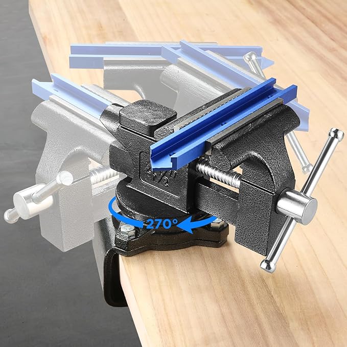 Bench Vise, 4-1/2" Table Vise For Workbench,2-in-1 Multi-Purpose Heavy Duty Bench Vice With Multifunctional Soft Jaws, 270° Swivel Base Home Vise for Woodworking,Home Workshop,Welding and DIY