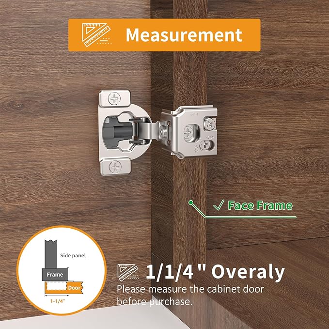 Chibery 30 Pack 1-1/4" 4D Concealed Hinges for Face Frame Door, Soft Close On/Off Switch, Self Closing, 105° Open Angle Concealed Stainless Steel Hinges for Framed Cabinet, Satin Nickel