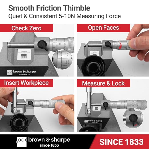 Brown & Sharpe Mechanical Outside Micrometer, 0-1 Inch, 0.0001 Inch Graduation, Tungsten Carbide Measuring Faces, Ratchet-Stop Mechanism, Satin Chrome Finished Scale