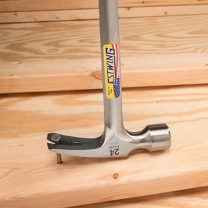ESTWING Framing Hammer - 24 oz USA Made Long Handle Straight Rip Claw Hammer with Smooth Face & Shock Reduction Grip - E3-24S