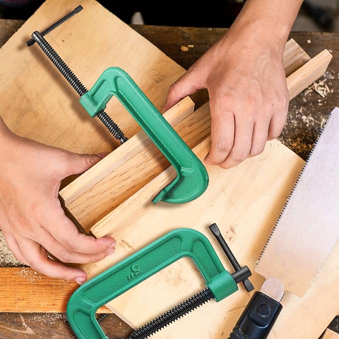 4 Pcs C Clamp Set 5 Inch Heavy Duty G-Clamps Automotive and Wood Working Clamps with Jaw Opening Sliding for DIY Carpentry Woodworking Welding and Building(5 Inch, Green)