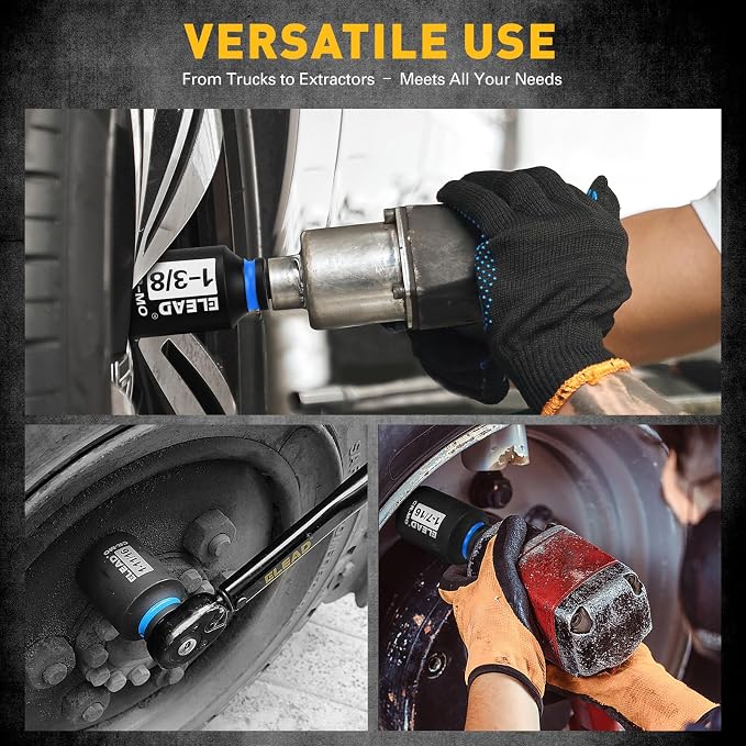 1/2'' Drive Deep Impact Socket Set, 8-Piece SAE Wheel Axle Nut Wrench Large Sockets Standard Adapter 1-11/16 1-9/16 1-3/8 1-7/16 1-1/2 1-5/8 1-3/4 Imperial Spindle Joint Torque Bearing Locknut Truck