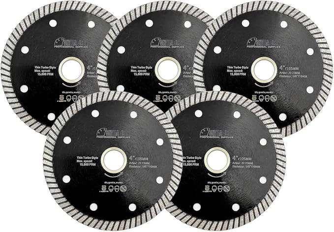 SHDIATOOL Super Thin Diamond Turbo Blade 5PCS 4 Inch Cutting Porcelain Ceramic Tile Granite Dia 105mm