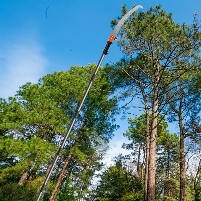14FT Pole Saw for Tree Trimming 2-in-1 Hand Saw Steel Blade Extension Pole | Triple Ground Tooth Design Dual Hook Blade For Clean Cuts Manganese Steel Rust Resistant Tree Pruner For Tall Branches