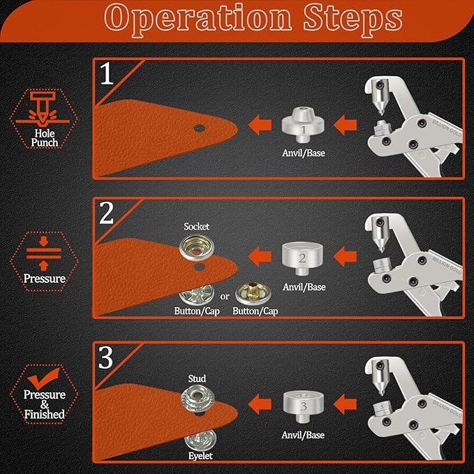 Snap Fastener Tool, BILLION GOLD Canvas Snap Kit, Heavy-Duty Snaps Tool for Boat Covers, Canvas, Leather, Tarps - 20 Sets Snap Buttons