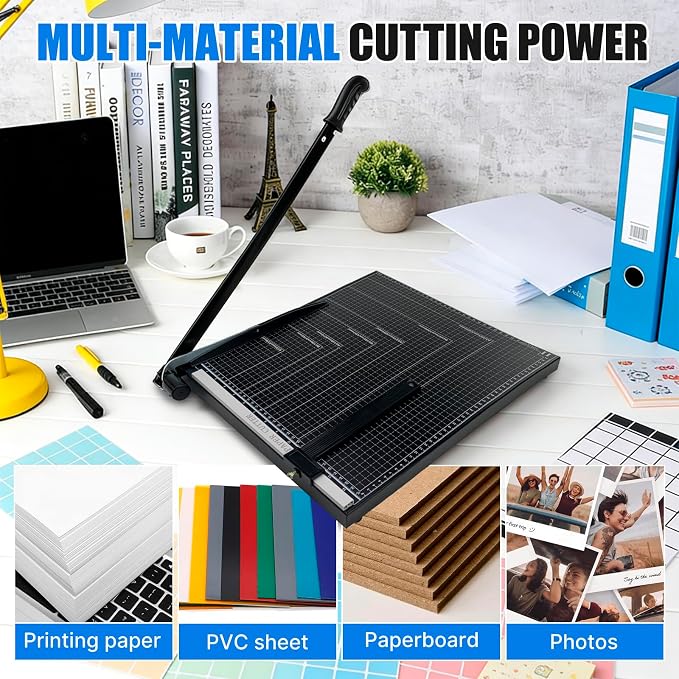 Paper Cutter,Guillotine Paper Trimmer Cutter for Office and Crafts,Heavy Duty Metal Base,12 Sheets Capacity,Portable Paper Slicer with Safety Guard and Blade Lock for Home, Office (18 inch)