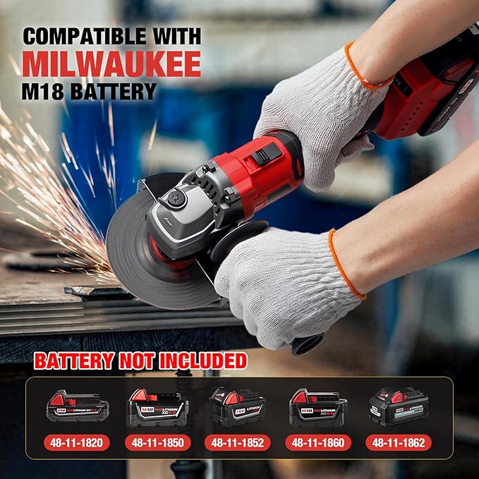 Angle Grinder Cordless for Milwaukee M18 Battery, Brushless, 4 1/2" Cordless Grinder, Variable Speed, Powerful 18V Angle Grinder Tool for Grinding Polishing Cutting (Battery Not Included)