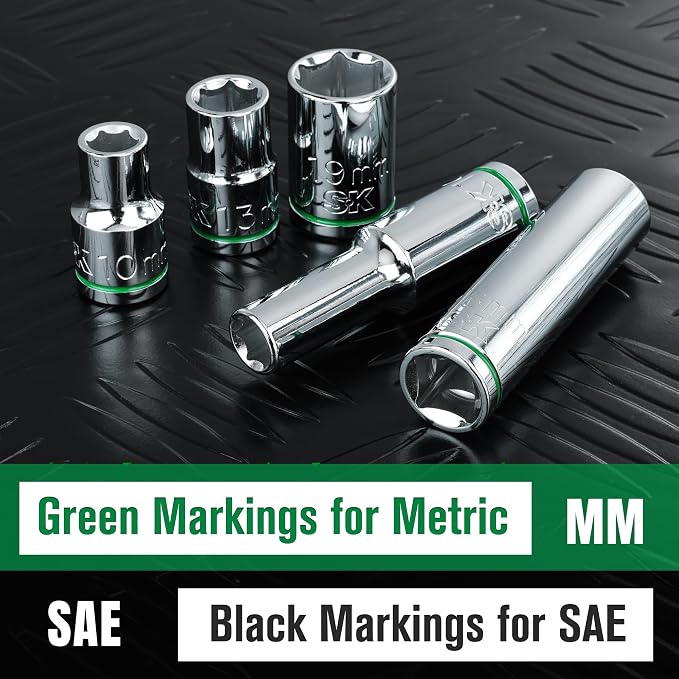 SK 1/2" Drive Socket Set, Metric Sockets, 11-Piece 10-20mm | SuperKrome Finish, Premium CR-V Steel, with Aluminum Socket Organizer