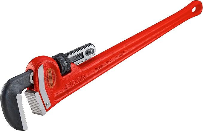 RIDGID 36" and 12" Heavy Duty Straight Pipe Wrenches Plumbing Tool Set with Hook Jaws and Self Cleaning Threads, Red