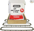 Oregon 3-Pack 3/8" LP Pitch, .050" (1.3mm) Gauge, Chainsaw Chain for 20" (50cm) Bar, 72 Drive Links – Full Chisel Replacement Saw Chain, Fits & Replaces Stihl & Husqvarna, Fits Jonsered, Echo and more