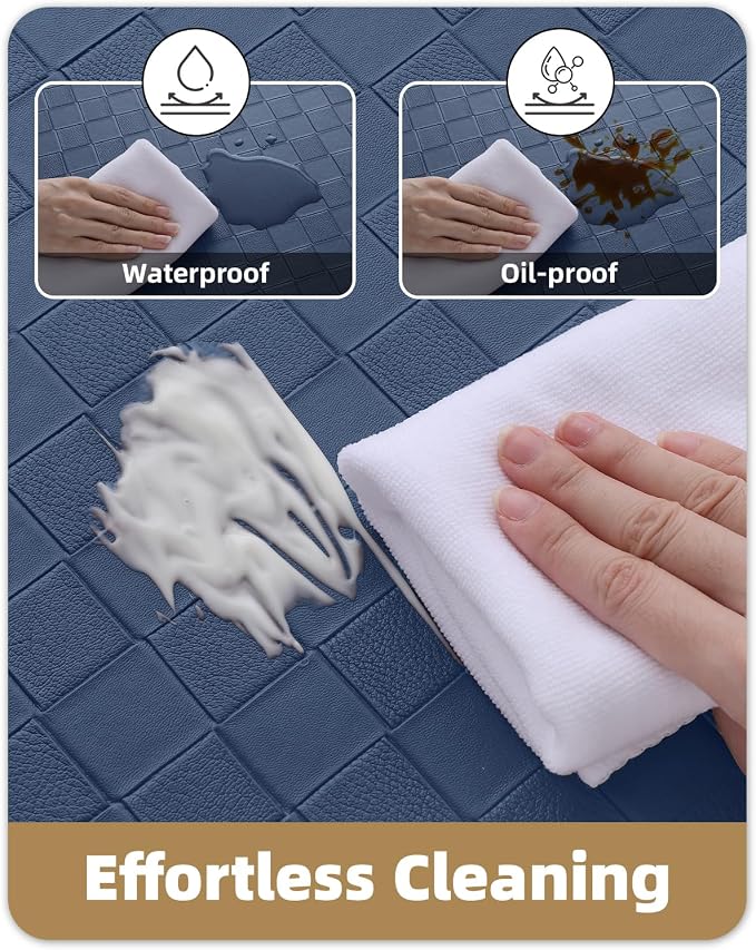 Color&Geometry Anti Fatigue Cushioned Checkered Designed Kitchen Mats Set, Easy Clean, Waterproof & Oil Proof Kitchen Floor Mat, Anti Slip Runner for Front Sink Comfort Standing,17x29+17x59,Blue
