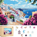 Mys Aurora 500 Pieces Puzzles for Adults, Santorini Wooden Puzzles, Unique Shaped Jigsaw Puzzle Birthday Scenery Gift Challenging Family Game for Kids and Adults 17.8 * 11.3 inch