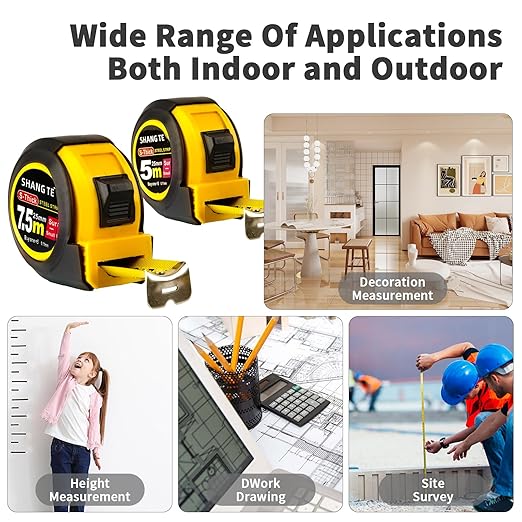 2 Packs Tape Measure 25 ft /16 ft, Steel Measuring Tape Retractable, 25-Foot /16-Foot Basics Self-Locking Measurement Auto Lock Tape Rule Imperial/Metric Tape Measure for Body Measurements