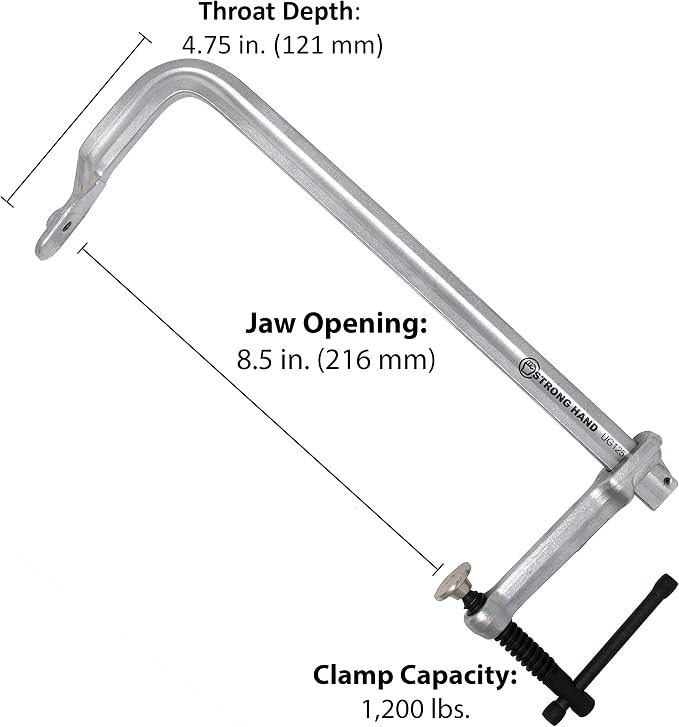 Strong Hand Tools UG85 Medium Duty Bar Clamp, 8-1/2" Capacity, 1200 LBS Clamping Pressure, 4-3/2" Throat Depth, 1" x 15/32" Rail Size