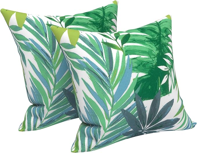 LVTXIII Outdoor Throw Pillows 16x16 Inch, Set of 2 Square Decorative Pillows with Inserts for Patio Furniture, Porch Chair, Garden Sofa, Islamorada Blue Green