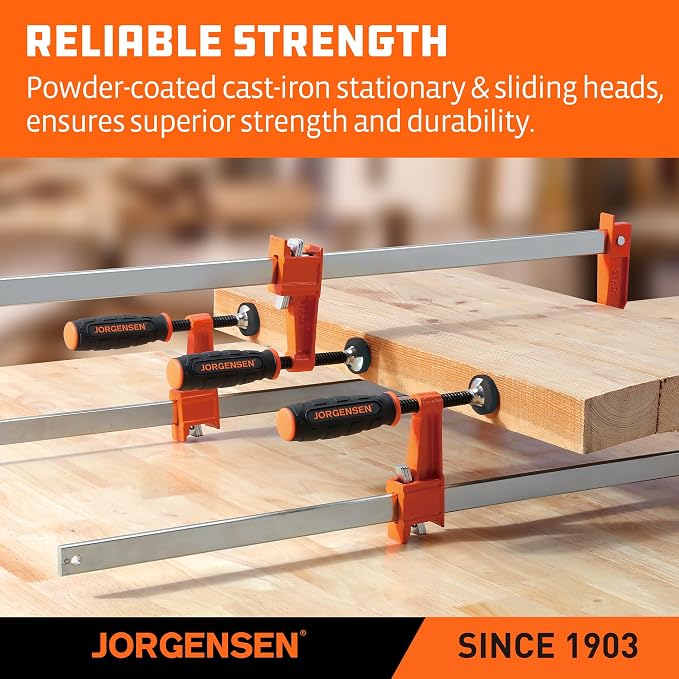 Jorgensen 6-Inch Bar Clamp Set, Heavy Duty Steel Bar Clamps for Woodworking, Wood Clamps with 1000 lbs Load Limit, 2-Pack