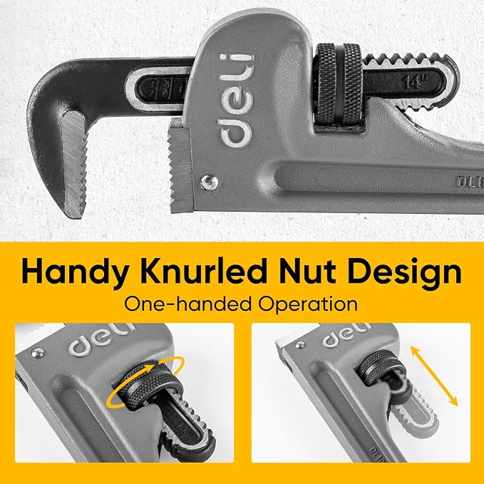 deli 3-Piece Heavy Duty Aluminum Pipe Wrench Set, 10" 14" 18" Adjustable Pipe Wrench Set with Tool Bag, Professional Plumbing wrench Set, for Pipe, Home, Vehicle repair