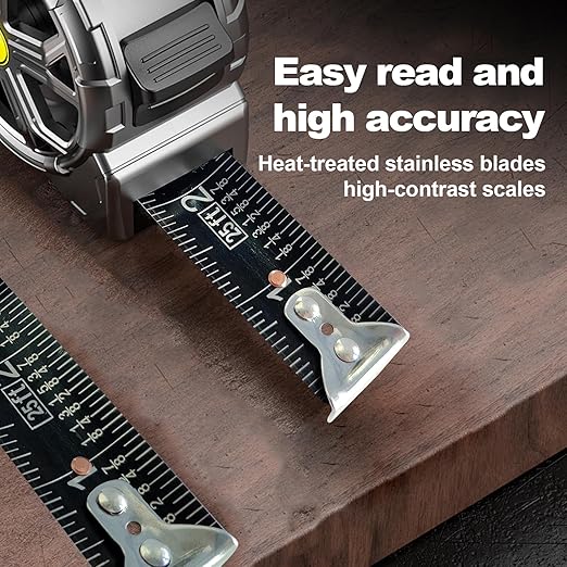 Tape Measure 25ft, Stainless Steel Retractable Tape Measure, Waterproof & Rustproof Steel Measuring Tape with Hollow Design for Renovation, Construction, Carpentry (25')