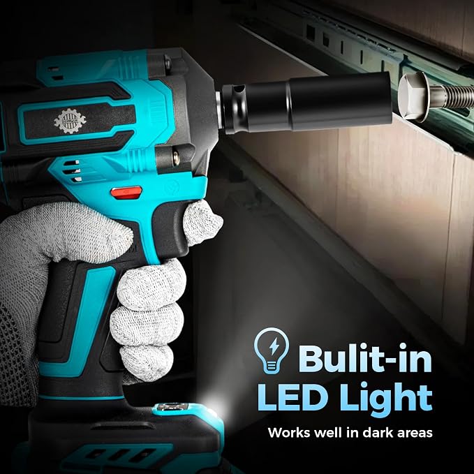 1/2" Cordless Impact Wrench Kit, 630N.m (465Ft.lb) Brushless Impact Gun with 4.0Ah Battery and Fast Charger, 3-Mode Speed, 2500RPM 20V Power Impact Driver Electric Impact Wrench with LED Light for Car