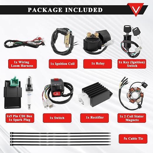 PRO BAT Full Electrics Wiring Harness Kit | for 50cc 70cc 90cc 110cc 125cc Chinese ATV Quad Bike 4 Wheeler Coolster Baja SunL Taotao JCL with CDI Coil Magneto Stator