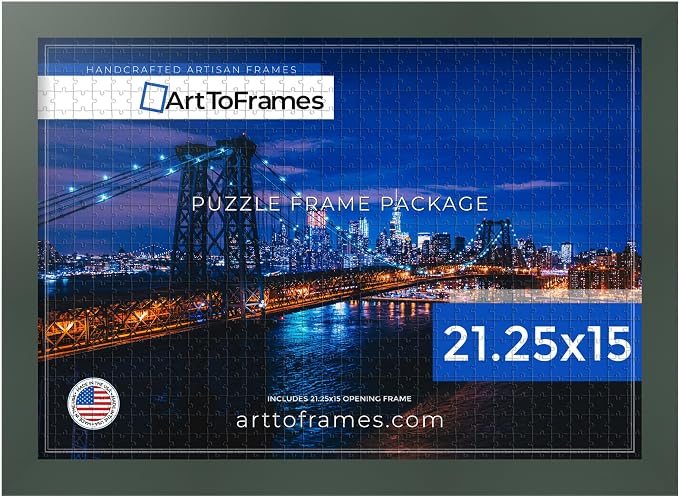 ArtToFrames Puzzle Frame for Buffalo Games 300, 500 Piece Jigsaw Puzzles, 21.25x15 Inch (54x38 cm), Fern Green Engineered Wood with Economy Acrylic, Ready to Hang Puzzle Display