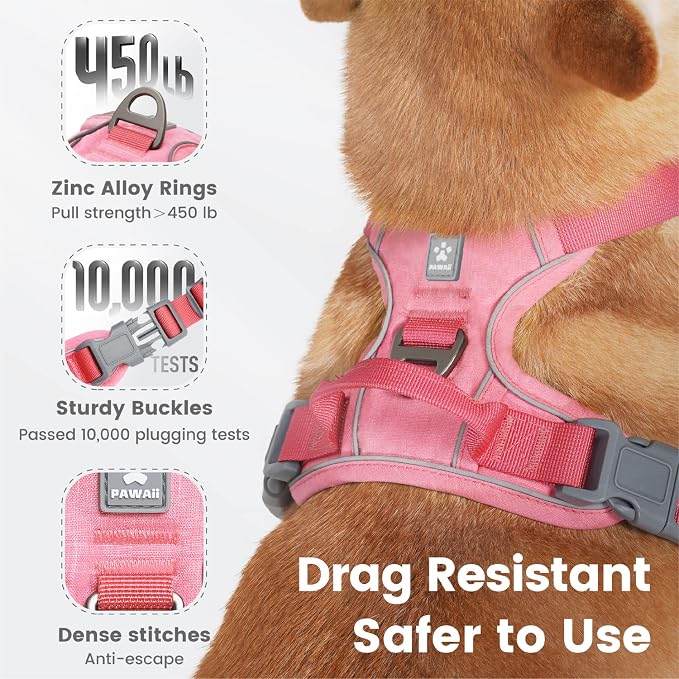 Pawaii No Pull Dog Harness with Pet ID Tag, Reflective Vest | Built for safer walks with a QR Pet ID Tag, front no pull clip, reflective trim, control handle and breathable mesh lining