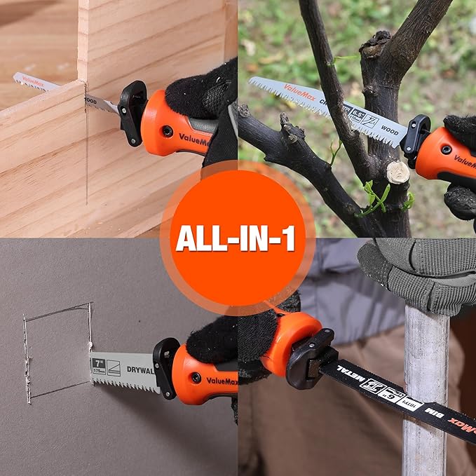 Valuemax 8-In-1 Multi-Blades Hand Saw, Quick-Change Mechanism Hacksaws with TPR Handle, Drywall/Jab/Pumpkin Carving Saw, CRV & Bimetal Blades, Handsaws for Wood, Metal, Plastic and Plywood