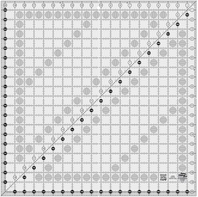 Creative Grids Quilt Ruler 20-1/2in x 20-1/2in Square – CGR20 – Made in USA, Non-Slip Grip Acrylic Quilting, Sewing, Crafting, Patchwork Ruler for Measuring & Cutting Fabric