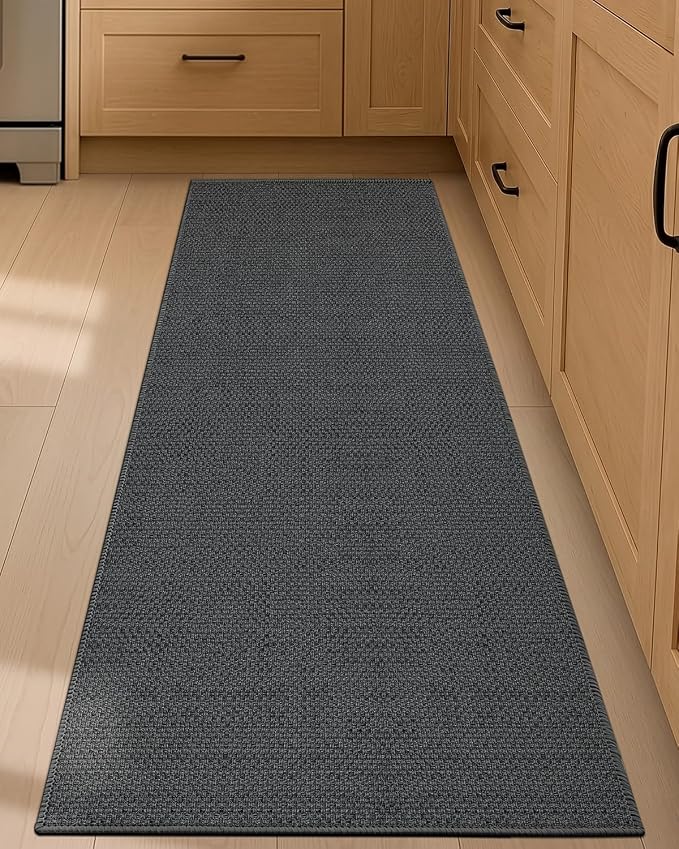 Color&Geometry Kitchen Rugs and Mats Non Slip Washable, Absorbent Woven Kitchen Runner Rug Easy to Clean Kitchen Floor Mats for in Front of Sink, Laundry Room, Hallway, 17”x71”, Dark Grey