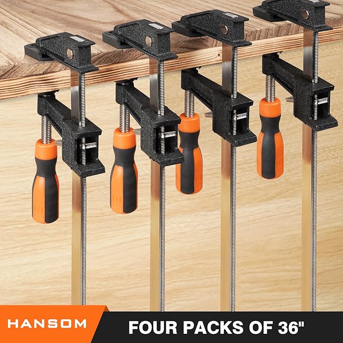 4-Pack 36 inch Bar Clamps,Long Wood Clamps Heavy Duty Force 600 Lbs Adjustable and Release Quickly,Woodworking Clamps Throat Depth 2.5 inch with Plastic Handle