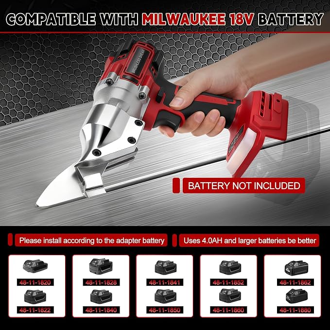 133 ft·lb High Torque Brushless Electric Metal Shears for Milwaukee 18V M18 Battery, 1600RPM Cordless Sheet Metal Power Cutter, 14 Gauge Cutting Capacity, Professional Bare Tool Only