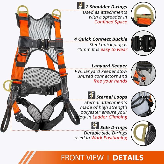 TT TRSMIMA Safety Harness Fall Protection Upgrade 4 Quick Buckles Construction Full Body Harness 6 Adjustment D-ring