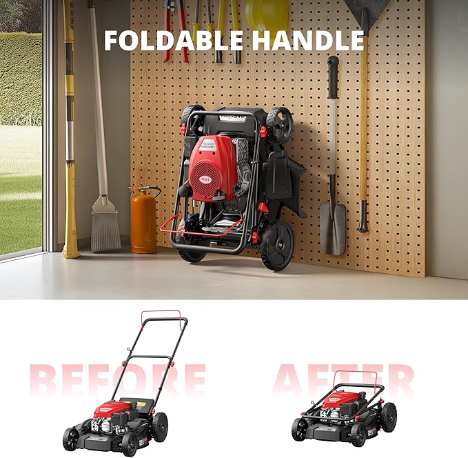 AMERISUN 21" Gas Lawn Mower, 144cc Engine, 2-in-1 Mulching & Side Discharge, 6-Position Height Adjustment, Foldable Handles for Lawn, Yard, and Garden Maintenance