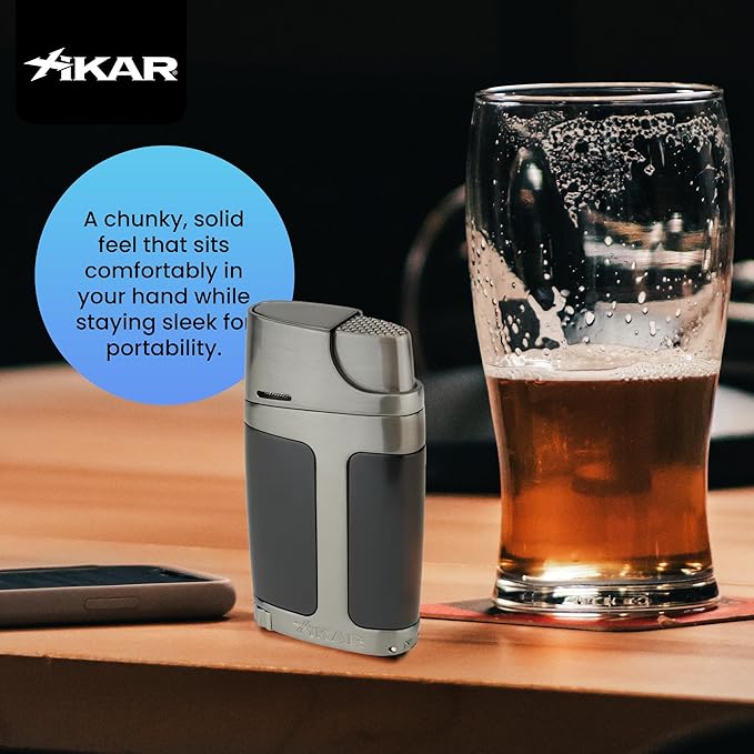 XIKAR ELX Double Jet Flame Butane Torch Lighter with 9mm Cigar Punch – Refillable Butane Lighter with Fuel Window – Wind-Resistant Adjustable Flame – Premium Cigar Accessory – Black with Gunmetal