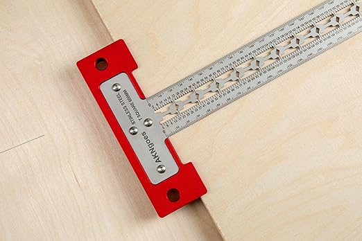 Precision Scriber T Square Ruler, T Square with Support Lips, Built in Scribe Notches, Stainless Steel Architect Ruler for Carpenter Work, Layout and Measuring Tools - 600mm