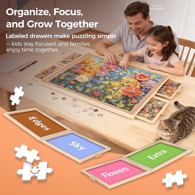 ALL4JIG 1000 Piece Rotating Puzzle Board with 4 Drawers 22.44"x30.16"Portable Wooden Jigsaw Puzzle Table for Adults,Lazy Susan Spinning Puzzle Boards Birthday Gift for mom,Surface for Lego Building