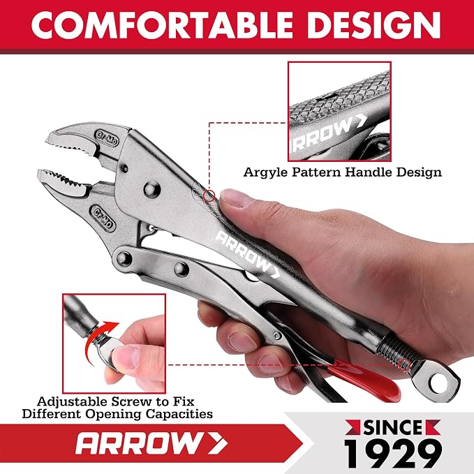 ARROW 10" Curved Jaw Locking Pliers with Screw Extractor